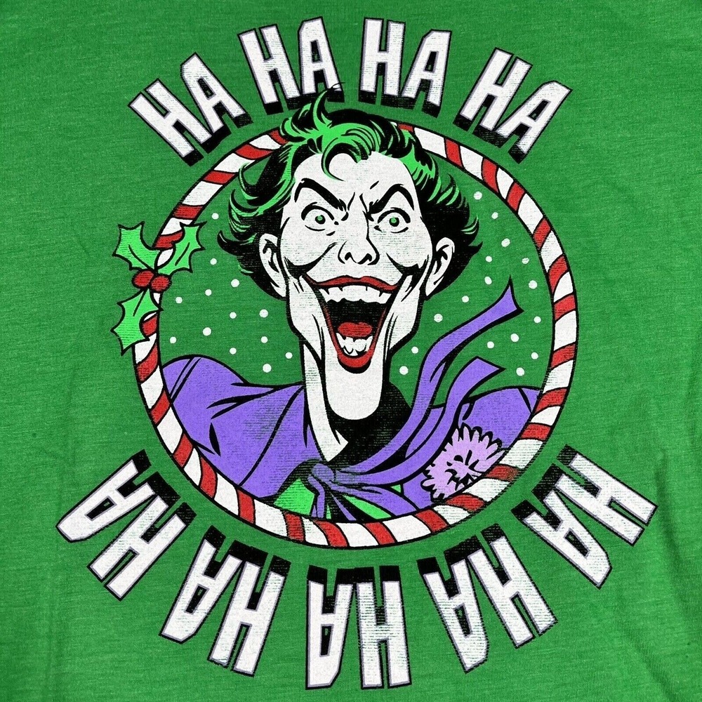 DC Comics Batman JOKER HA HA HA Christmas T-Shirt Men Adult LARGE Green - Picture 4 of 4